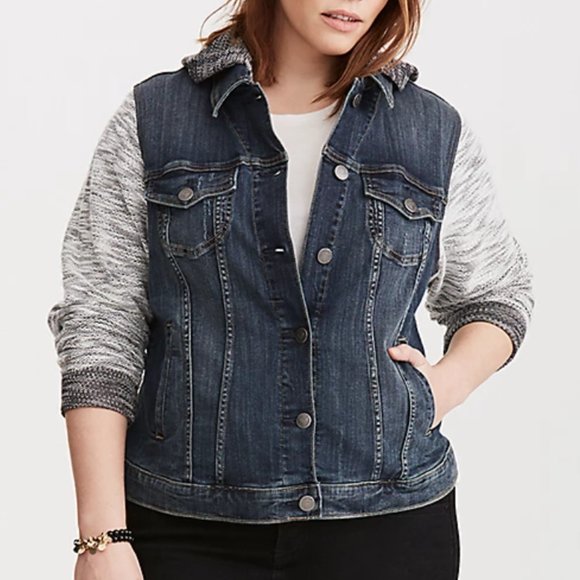 SOLD Torrid Denim French Terry Jean Jacket - Picture 2 of 8